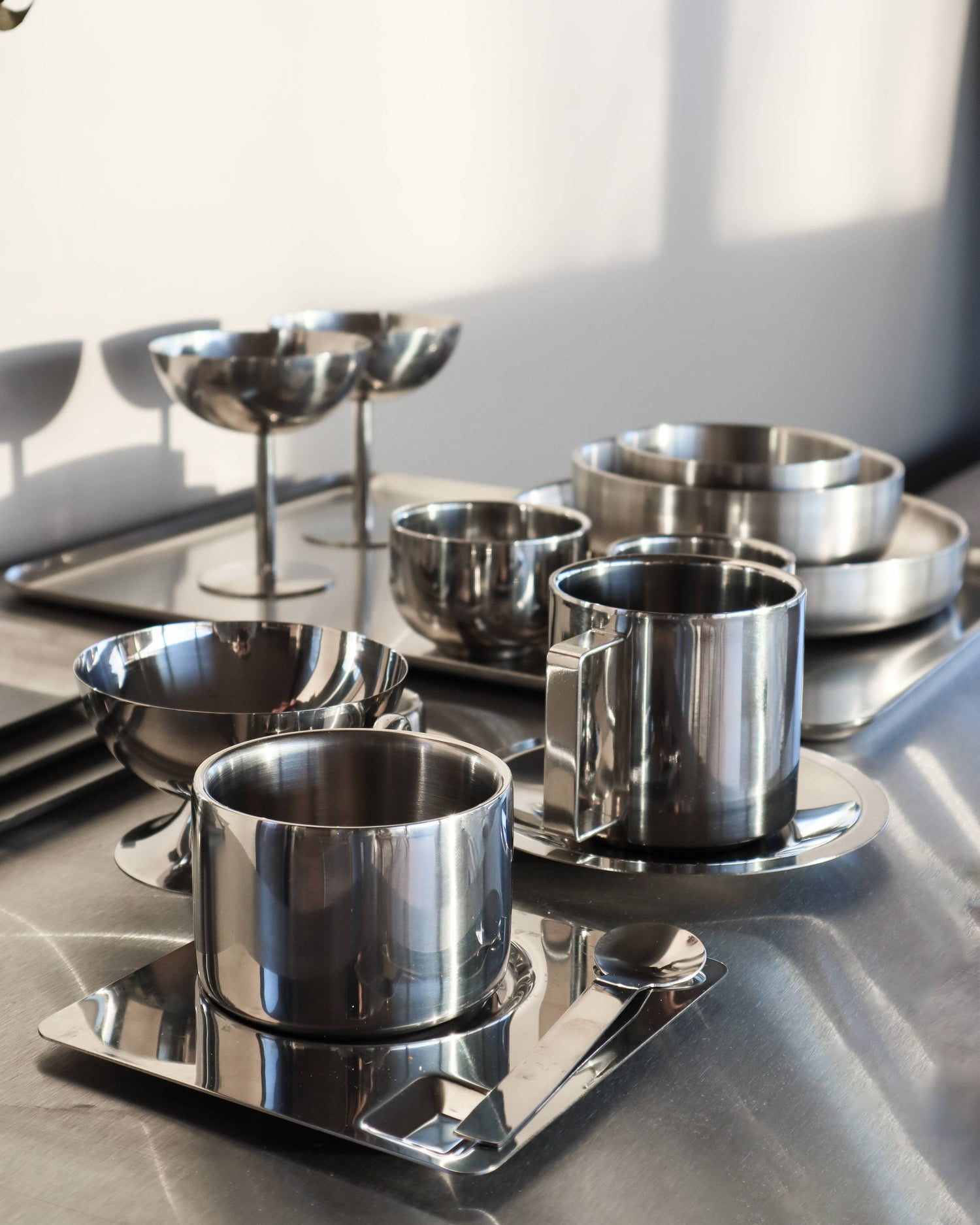 Coffee Cup Set — Brushed Stainless Steel